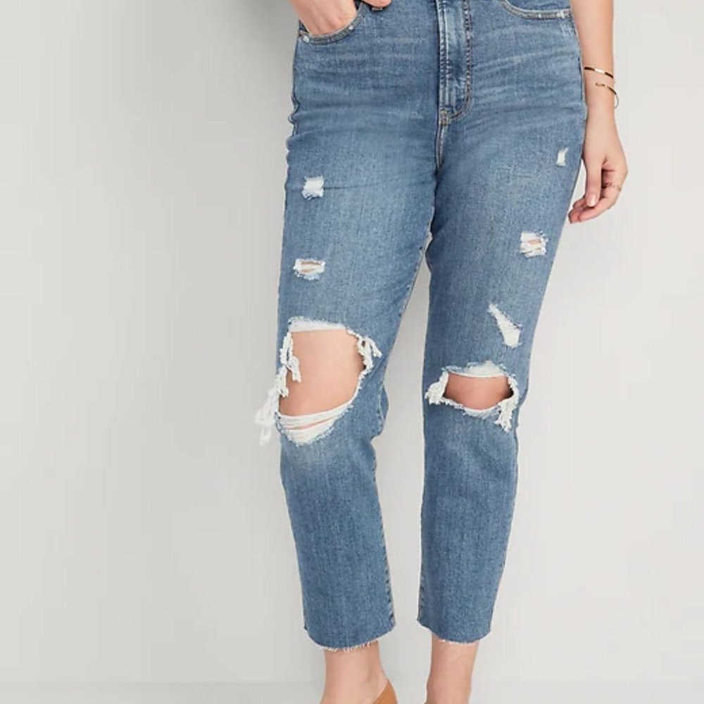 Old Navy High-Waisted OG Straight Ripped Ankle Jeans for Women 4